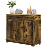 HOMCOM Kitchen Storage Cabinet, Sideboard Floor Cupboard with Solid Wood Top, Adjustable Shelf, and 3 Drawers, Brown