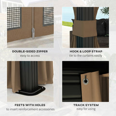 Outsunny 10' x 10' Hardtop Gazebo with Aluminum Frame, Metal Roof Gazebo Canopy w/ Hook, Curtains included, Dark Brown