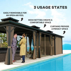 Outsunny 10' x 10' Hardtop Gazebo with Aluminum Frame, Metal Roof Gazebo Canopy w/ Hook, Curtains included, Dark Brown
