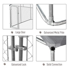 PawHut Outdoor Dog Kennel Galvanized Steel Fence with Cover Secure Lock Mesh Sidewalls for Backyard 9.8' x 9.8' x 7.7'