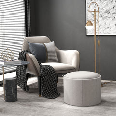 HOMCOM Round Storage Ottoman Coffee Table with Flip Top Tray, Linen Fabric Upholstered Footstool with Hidden Compartment