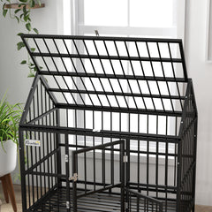 PawHut 48" Heavy Duty Dog Crate with 4 Lockable Wheels, Double Doors, and Removable Tray, for XL and L Dogs