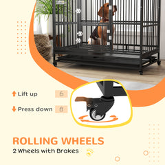 PawHut 48" Heavy Duty Dog Crate with 4 Lockable Wheels, Double Doors, and Removable Tray, for XL and L Dogs