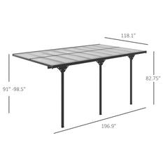 Outsunny 16.5' x 10' Outdoor Polycarbonate Pergola, Transparent UV Blocking Awning, Hardtop Deck Gazebo, Aluminum, Gray