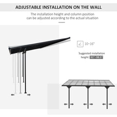 Outsunny 16.5' x 10' Outdoor Polycarbonate Pergola, Transparent UV Blocking Awning, Hardtop Deck Gazebo, Aluminum, Gray