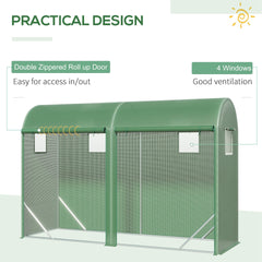 Outsunny 10' x 3' x 7' Walk-in Lean-to Greenhouse, Steel, 4 Zipper Roll-up Windows & 2 Doors, UV Protecting PE Cover for Growing Flowers, Vegetables, Tropical Plants, Saplings, Succulents, Green