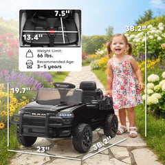 Qaba 12V Kids Ride on Car, Licensed Dodge RAM 3500 Ride on Toys with Dual Motors, Remote Control for Toddlers, Black
