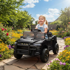 Qaba 12V Kids Ride on Car, Licensed Dodge RAM 3500 Ride on Toys with Dual Motors, Remote Control for Toddlers, Black