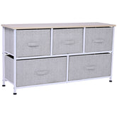 HOMCOM 40" L 5 Drawer Horizontal Storage Cube Dresser Unit Bedroom Organizer Living Room Shelf Tower with Fabric Bins, Light Gray