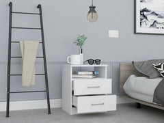 Napoles Nightstand , End Table, Side Table Superior Top, Two Drawers, One Shelf -White