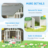 Outsunny Kids Wooden Playhouse, Outdoor Garden Games Cottage with Flowers Pot Holder, Working Door, Windows, White