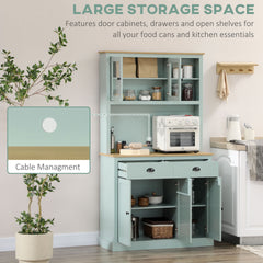 HOMCOM Kitchen Pantry Storage Cabinet with Microwave Stand, 71" Modern Kitchen Hutch with Open Countertop, Glass Doors, Storage Drawers and Adjustable Shelves for Dining Room, Coffee Bar, Light Green