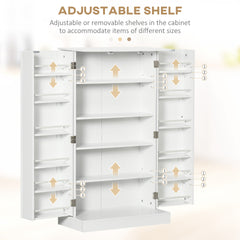 HOMCOM 41" Modern Kitchen Pantry Freestanding Storage Cabinet with Double Doors Adjustable Shelves for Living Room - White