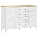 HOMCOM Sideboard Buffet Cabinet with Storage Drawers, Rubber Wood Top and Adjustable Shelves, Coffee Bar Cabinet, White
