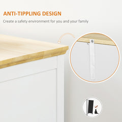 HOMCOM Sideboard Buffet Cabinet with Storage Drawers, Rubber Wood Top and Adjustable Shelves, Coffee Bar Cabinet, White