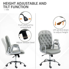 Vinsetto Button Tufted Desk Chair, Home Office Chair with Padded Armrests, Adjustable Height and Swivel Wheels, Gray