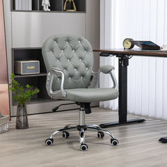 Vinsetto Button Tufted Desk Chair, Home Office Chair with Padded Armrests, Adjustable Height and Swivel Wheels, Gray