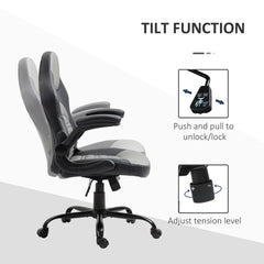 Vinsetto PU Leather Gaming Chair with Flip-up Armrests, Racing Style Computer Chair, Height Adjustable Home Office Chair with Swivel Wheels and Tilt Function, Gray
