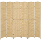 HOMCOM Folding Room Divider Screen 6 Panel 5.6' Tall Privacy Screen Freestanding Room Partition for Home Office, Beige