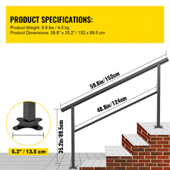 Outdoor Handrail 165LBS Load Handrail Outdoor Stairs Aluminum Stair Handrail 60 x 35" Outdoor Stair Railing Transitional Range from 0 to 30° Staircase Handrail Fits 4-5 Steps with Screw Kit