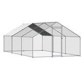 Metal Chicken Coop 9.8x19.6x6.5 ft Walk-in Chicken Run with Cover Spire Roof