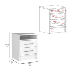 Eter Nightstand , End Table, Side Table Superior Top, Two Drawers -White