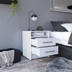 Eter Nightstand , End Table, Side Table Superior Top, Two Drawers -White