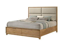1pc King Storage Platform Bed Upholstered Ultra-plush Headboard Two Footboard Storage Drawers Solid Wood Natural Wood Finish Wooden Bedroom Furniture