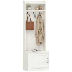 HOMCOM Narrow Hall Tree with Shoe Storage Bench, Rustic Entryway Bench with Coat Rack, Accent Coat Tree with Storage Shelves for Hallway, Mudroom, White Wood Grain