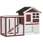 PawHut 49" Wooden Rabbit Hutch Bunny Cage with Waterproof Asphalt Roof, Fun Outdoor Run, Removable Tray and Ramp, for Rabbits, Chickens, Ducks, Brown