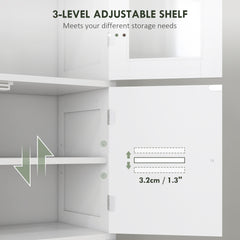 HOMCOM Freestanding Bathroom Cabinet with Glass/Louvred Doors, Tall Bathroom Storage Cabinet with Adjustable Shelf, White
