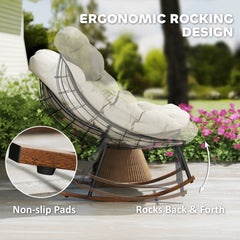 Outsunny Outdoor Rocking Chair Patio Set of 2, Oversized Rocking Papasan Chairs with Cushions for Garden Porch, 265 lbs., Beige