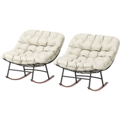 Outsunny Outdoor Rocking Chair Patio Set of 2, Oversized Rocking Papasan Chairs with Cushions for Garden Porch, 265 lbs., Beige