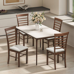 HOMCOM Wooden Dining Chairs Set of 2, Farmhouse Upholstered Kitchen Chairs with Rubber Wood Frame, Dark Brown and Beige