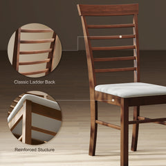 HOMCOM Wooden Dining Chairs Set of 2, Farmhouse Upholstered Kitchen Chairs with Rubber Wood Frame, Dark Brown and Beige