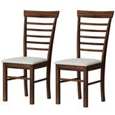 HOMCOM Wooden Dining Chairs Set of 2, Farmhouse Upholstered Kitchen Chairs with Rubber Wood Frame, Dark Brown and Beige