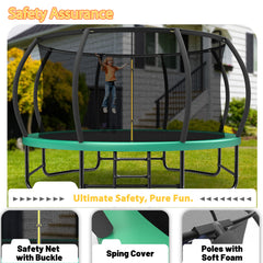 14FT Trampoline with Enclosure - Recreational Trampolines with Ladder and AntiRust Coating, ASTM Approval Outdoor Trampoline for Kids
