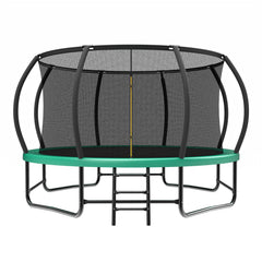 14FT Trampoline with Enclosure - Recreational Trampolines with Ladder and AntiRust Coating, ASTM Approval Outdoor Trampoline for Kids