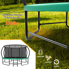 14FT Trampoline with Enclosure - Recreational Trampolines with Ladder and AntiRust Coating, ASTM Approval Outdoor Trampoline for Kids