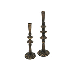 Set of 2 Sculptural Black Iron Candle Holder, S: 3.9x3.9x13.8" L:3.5x3.5x11.2"