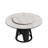 59''Modern Sintered stone dining table with 35.4" round turntable for 6-8 person with metal exquisite pedestal(only table)