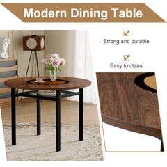 Table and chair set.42 inch modern minimalist brown wood grain round dining table set.Paired with 4 Light Gray Linen Dining Chairs With Curved Widened Cushion. Suitable for dining rooms,office,etc.