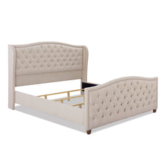 Marcella Upholstered Shelter Headboard Bed Set, King, Sky Neutral Beige Polyester