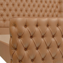 Brooklyn King Tufted Panel Bed Headboard and Footboard Set, Caramel Tan Brown Faux Leather
