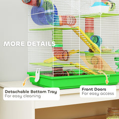 PawHut 18.5" 5 Tier Hamster Cage with Tubes and Tunnels, Small Animal Cage, Rat Gerbil Cage with Water Bottle, Food Dish, Exercise Wheel, Green