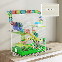 PawHut 18.5" 5 Tier Hamster Cage with Tubes and Tunnels, Small Animal Cage, Rat Gerbil Cage with Water Bottle, Food Dish, Exercise Wheel, Green