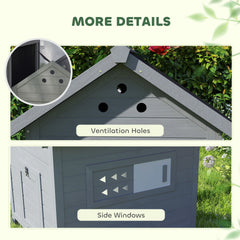 PawHut Duck Coop, Wooden Duck House with Openable Roof & Double Doors, Light Gray