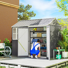 Outsunny 8' x 5.5' Metal Garden Storage Shed, Extra Large Outdoor Tool Storage House w/Lockable Doors, Window, Air Vents, Gray