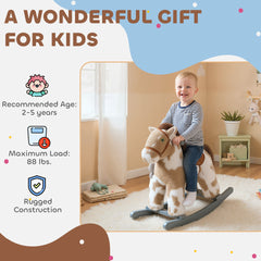 Qaba Rocking Horse, Kids Plush Horse Rocker with Rabbit Toy and Realistic Neigh for Toddlers 2–5 Years Old, Brown