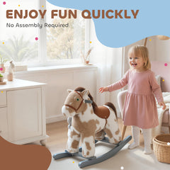Qaba Rocking Horse, Kids Plush Horse Rocker with Rabbit Toy and Realistic Neigh for Toddlers 2–5 Years Old, Brown
